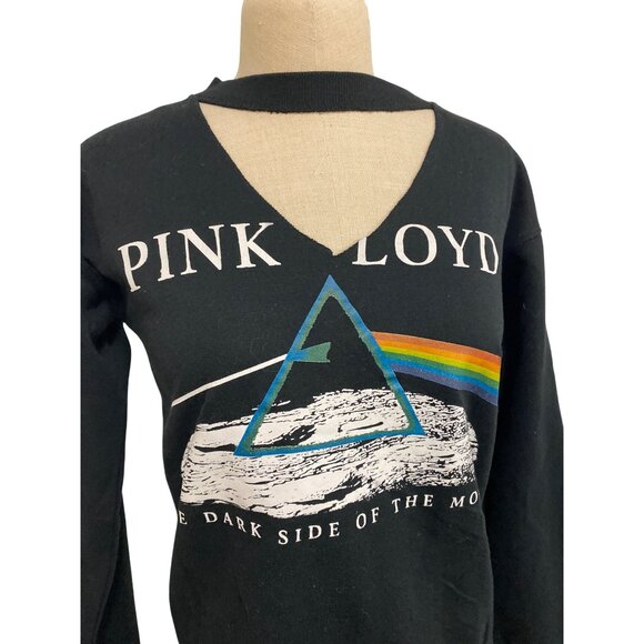 Pink Floyd Womens Cutout Sweatshirt Black The Dark Side Of The Moon Graphic XS - Picture 2 of 4